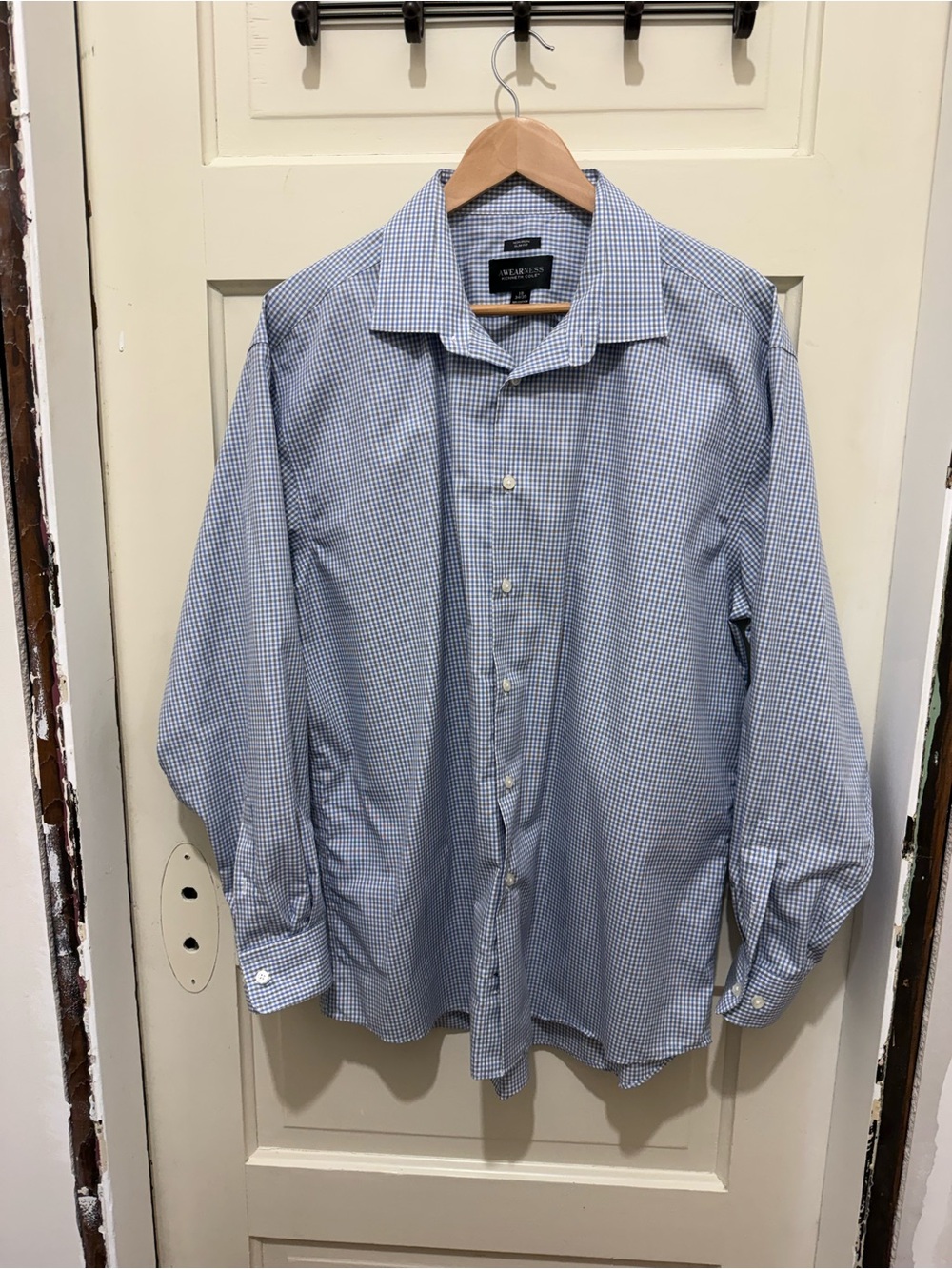 Kenneth Cole Light Blue and White Micro-Check Dress Shirt